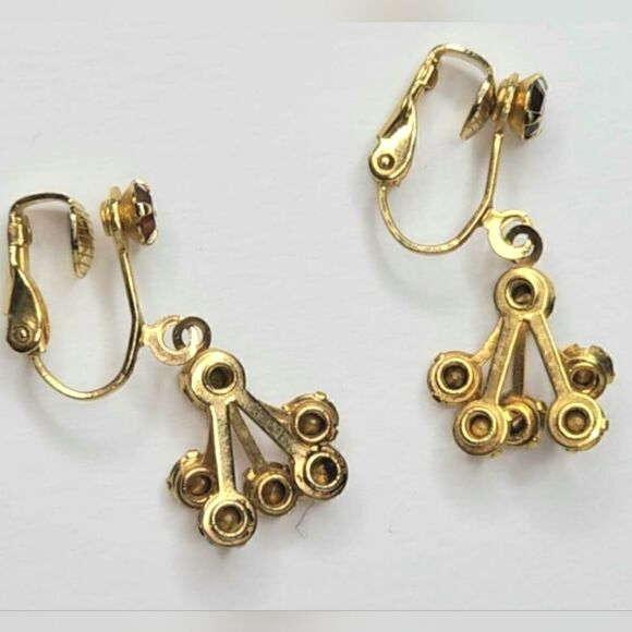 Vintage Austrian gold citrine amber crystal dangle earrings - Picture 8 of 8